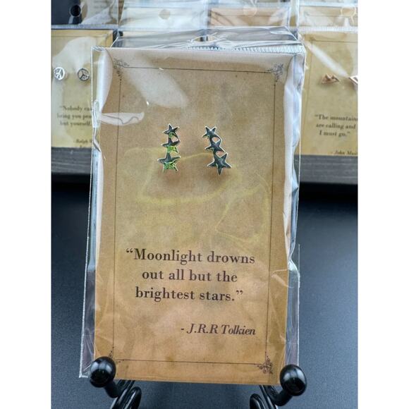 Bookish Quote Earrings - Silver Stars J.R.R. Tolkien - Picture 1 of 3